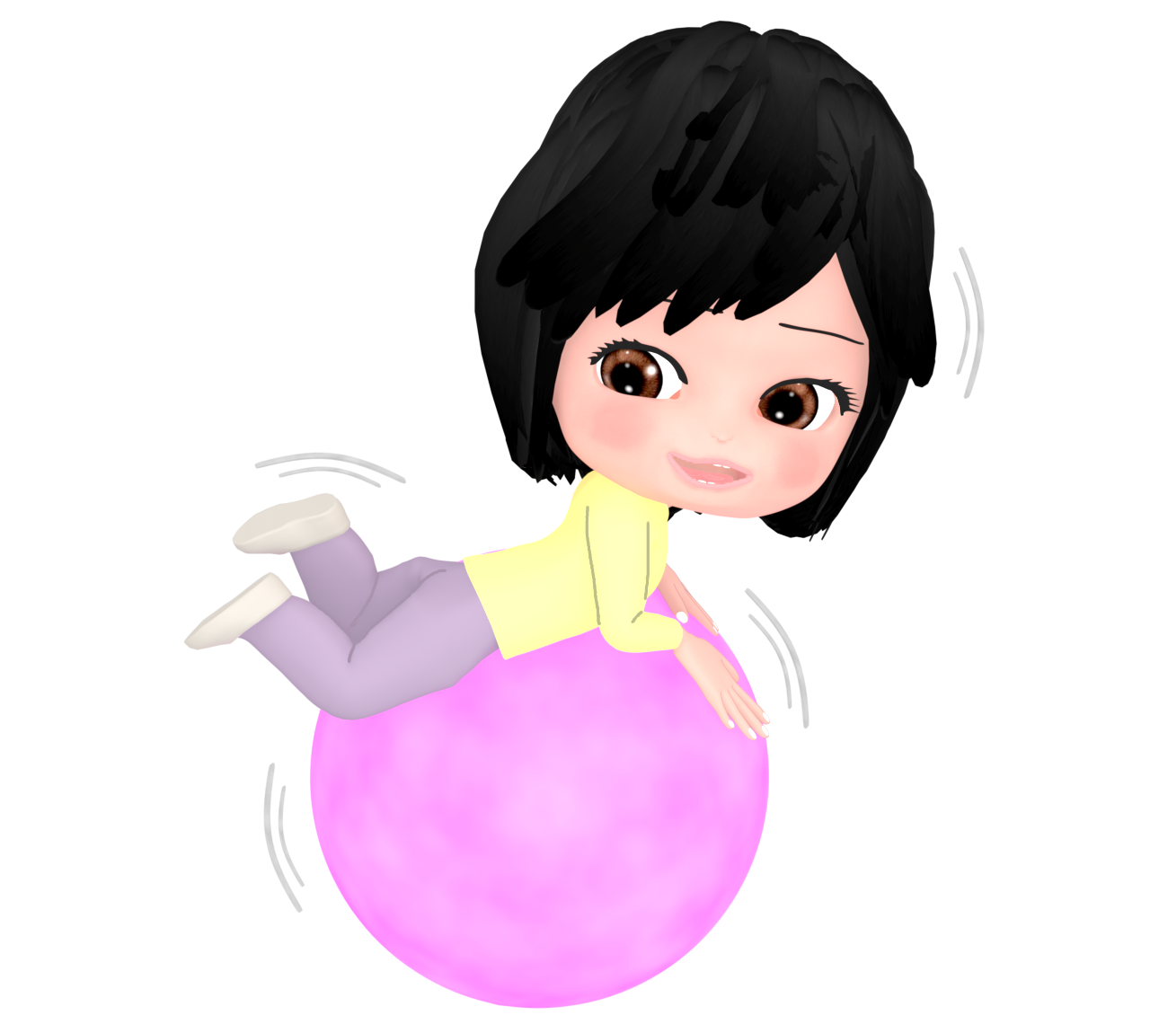 全身でバランスボールに乗る女性のイラスト