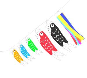 風になびく鯉のぼりのイラスト
