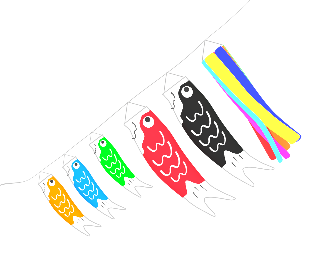 風になびく鯉のぼりのイラスト