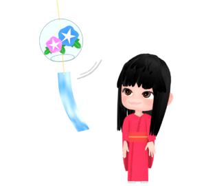 風鈴を見る女性のイラスト