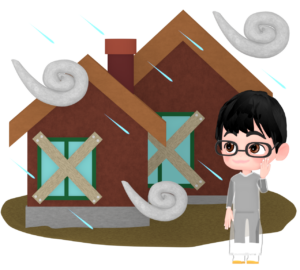 台風に備える男性のイラスト