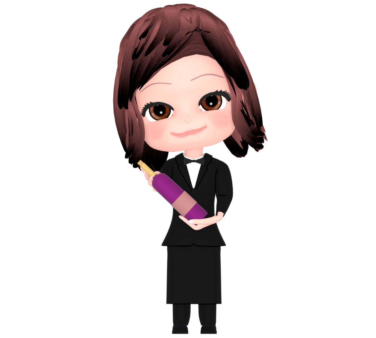 ワインを持つ女性ホールスタッフのイラスト