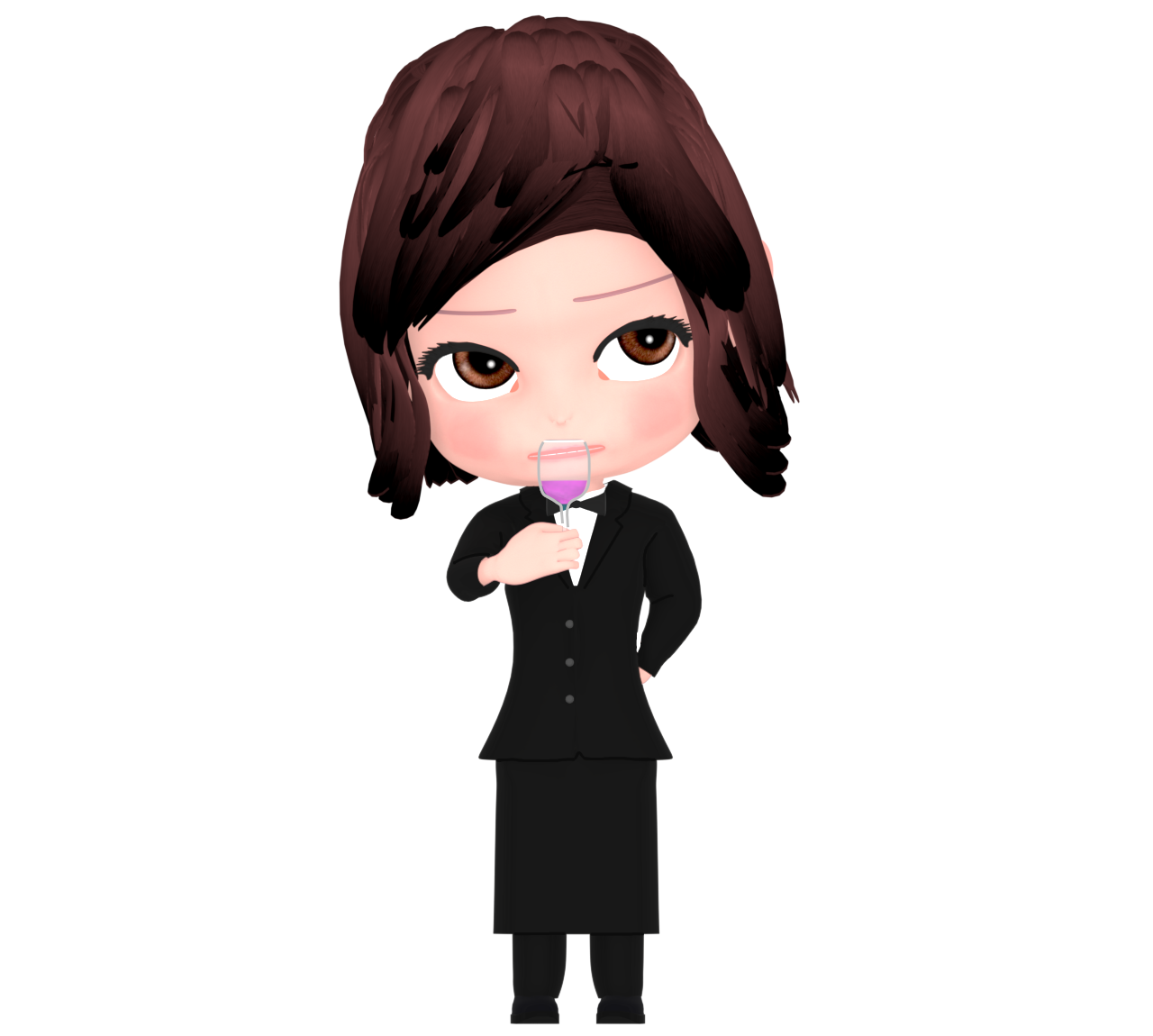 ワインのテイスティングで考える女性のイラスト