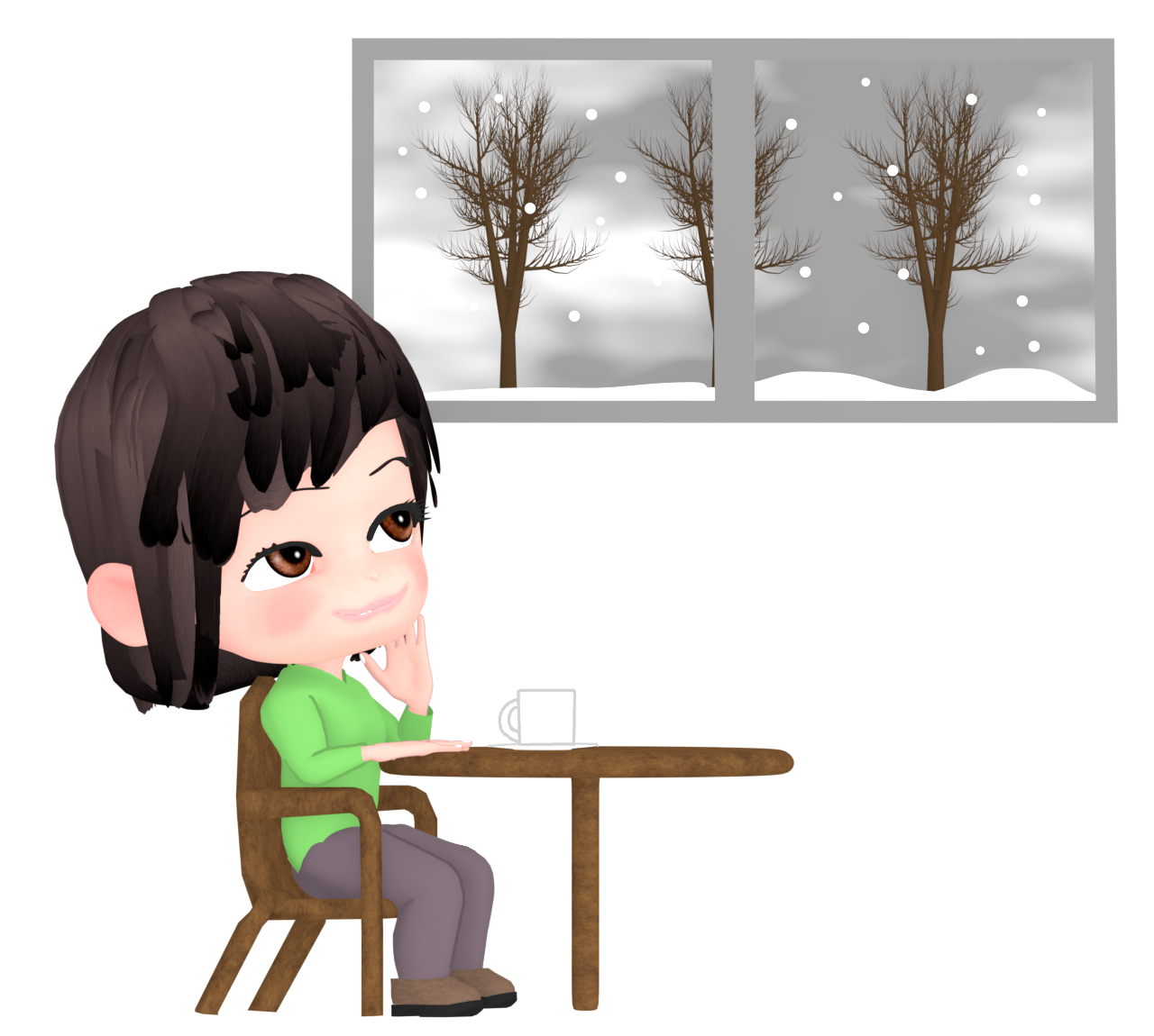 冬の喫茶店でコーヒーを飲む女性のイラスト 10 冬の喫茶店でコーヒーを飲む女性のイラスト