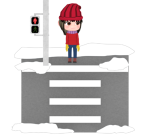 冬の横断歩道で止まる人のイラスト