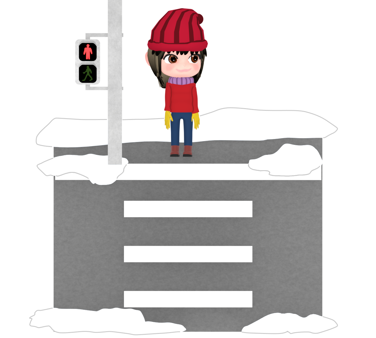 冬の横断歩道で止まる人のイラスト