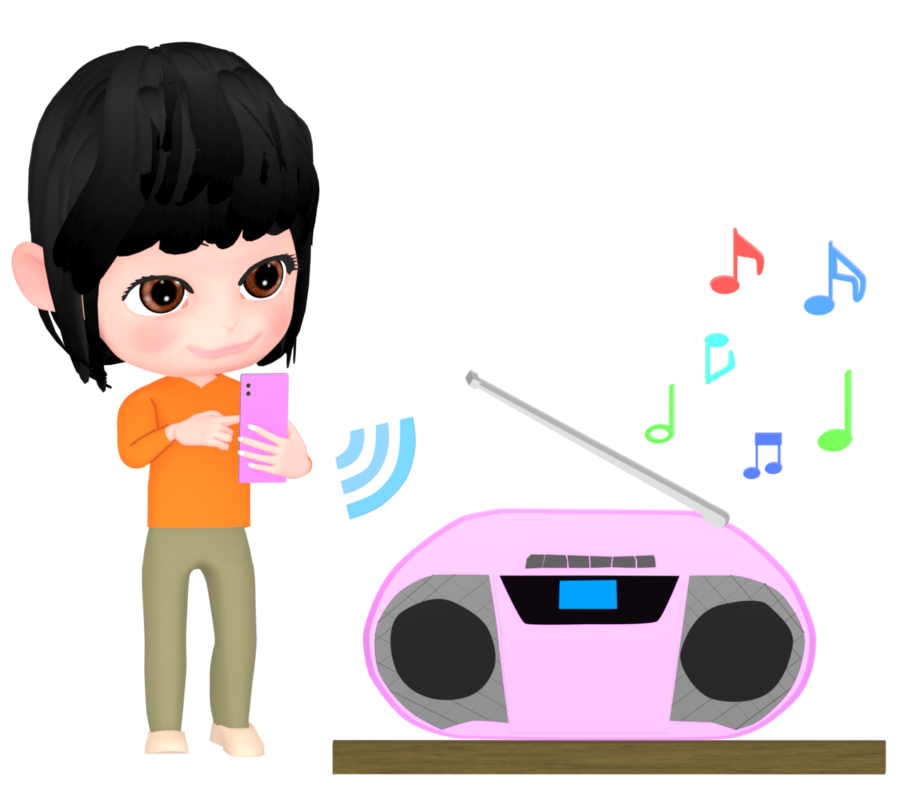 無線接続でラジカセから音楽を聴く女性のイラスト 10 無線接続でラジカセから音楽を聴く女性のイラスト