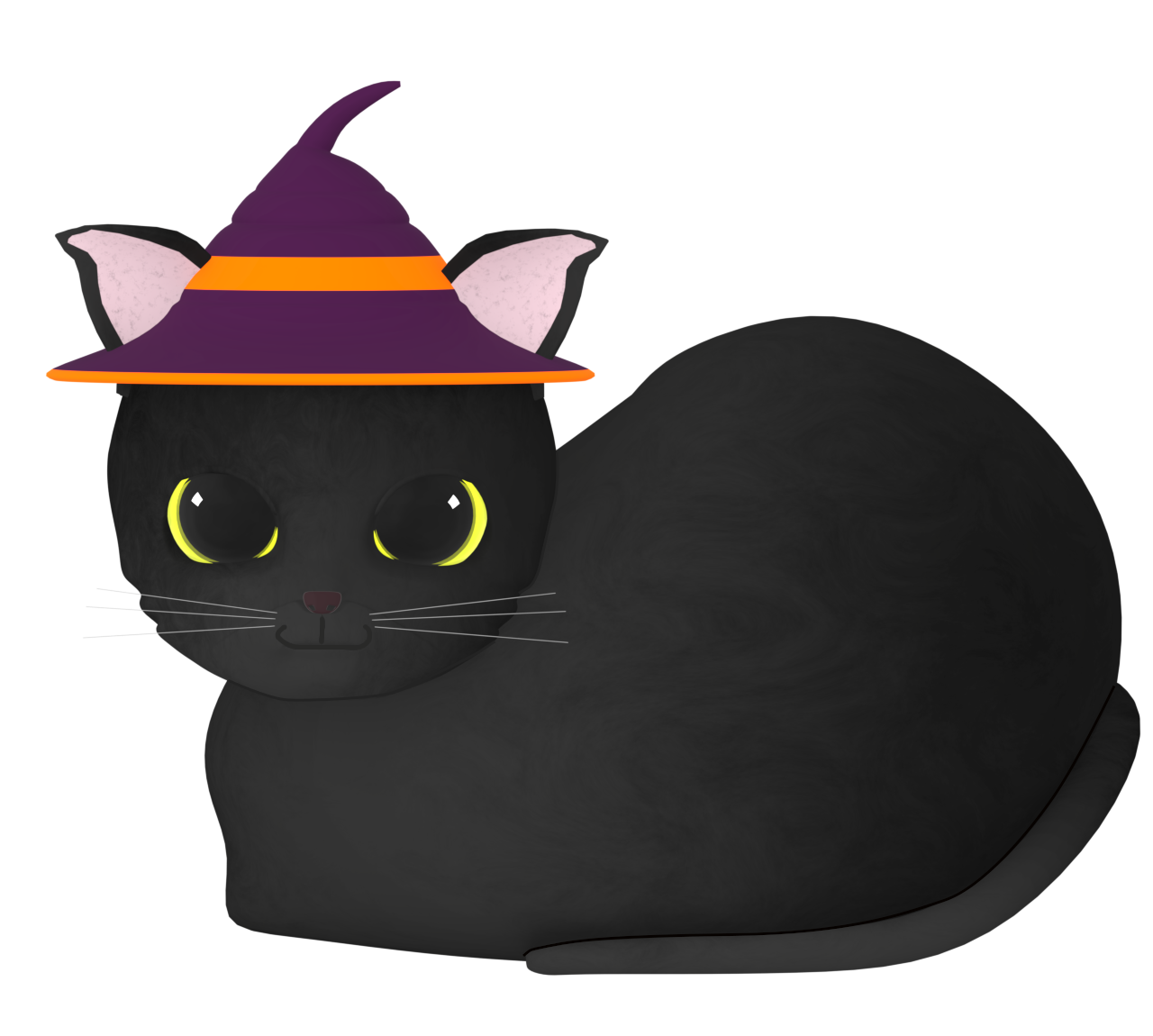 魔女の帽子をかぶる黒猫のイラスト