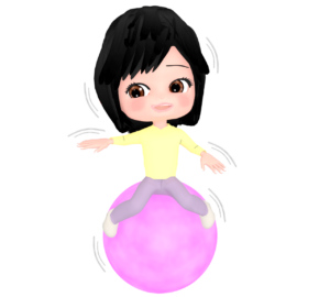 ボールの上でバランスをとる女性のイラスト