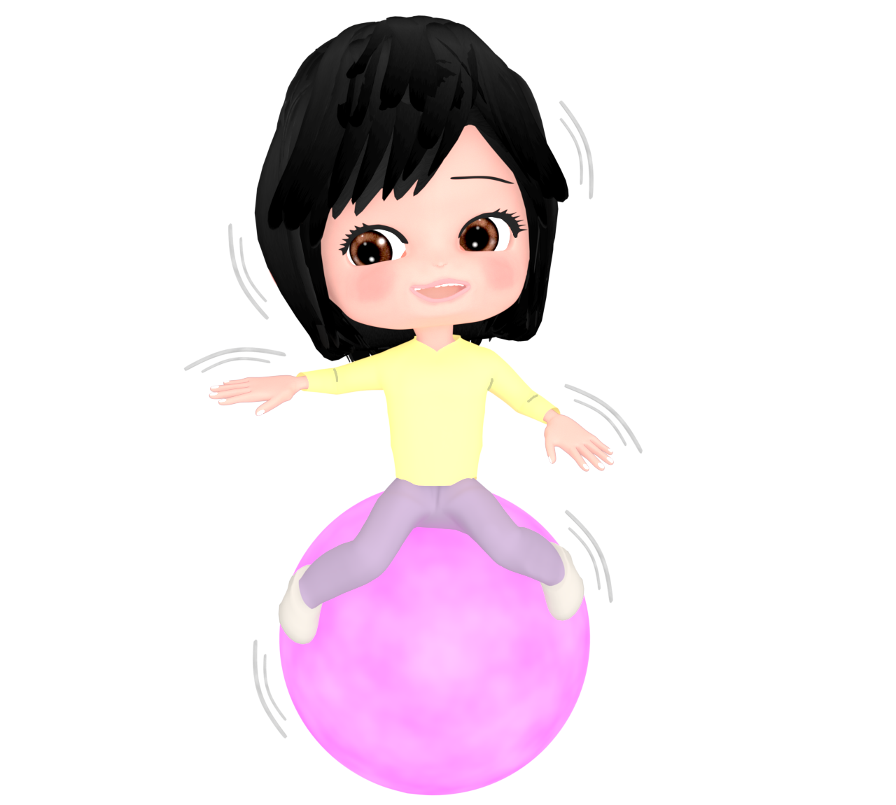 ボールの上でバランスをとる女性のイラスト