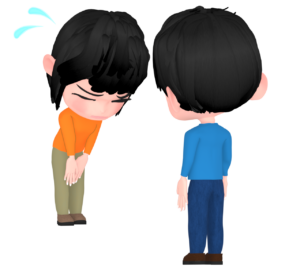 頭を下げる女性と話す男性のイラスト