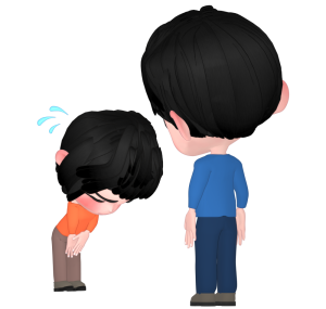 頭を下げる女性と話す男性のイラスト