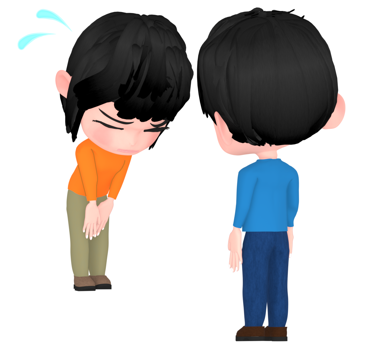 頭を下げる女性と話す男性のイラスト