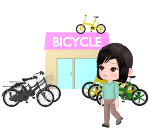 自転車を買う女性のイラスト