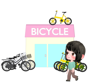 自転車を買う女性のイラスト