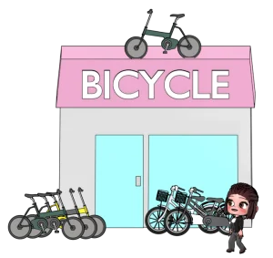 自転車を買う女性のイラスト