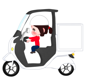 宅配デリバリーで運ぶ女性のイラスト
