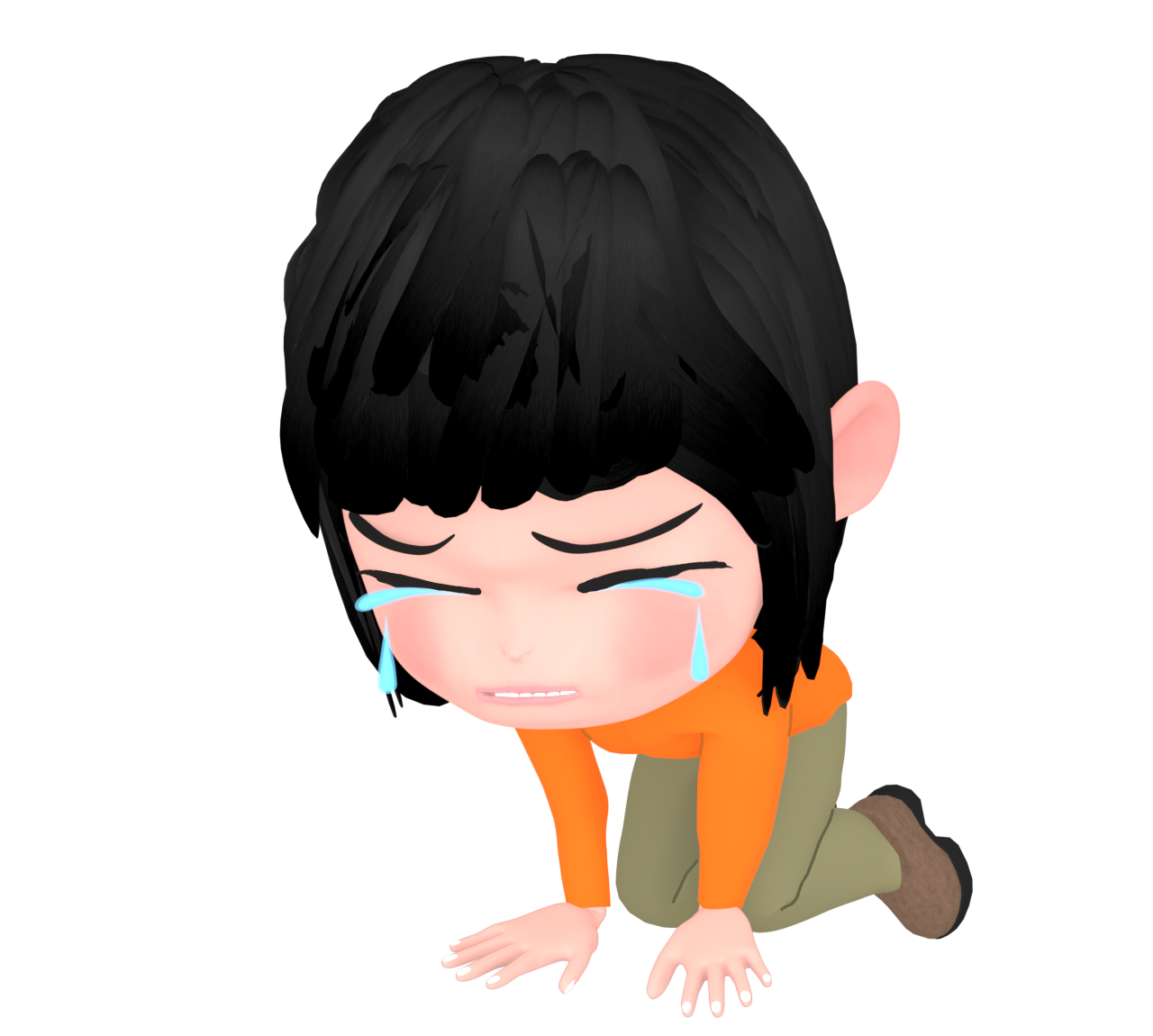 号泣をする膝をついた女性のイラスト
