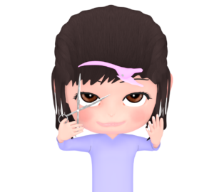 自分で髪を切る女性のイラスト