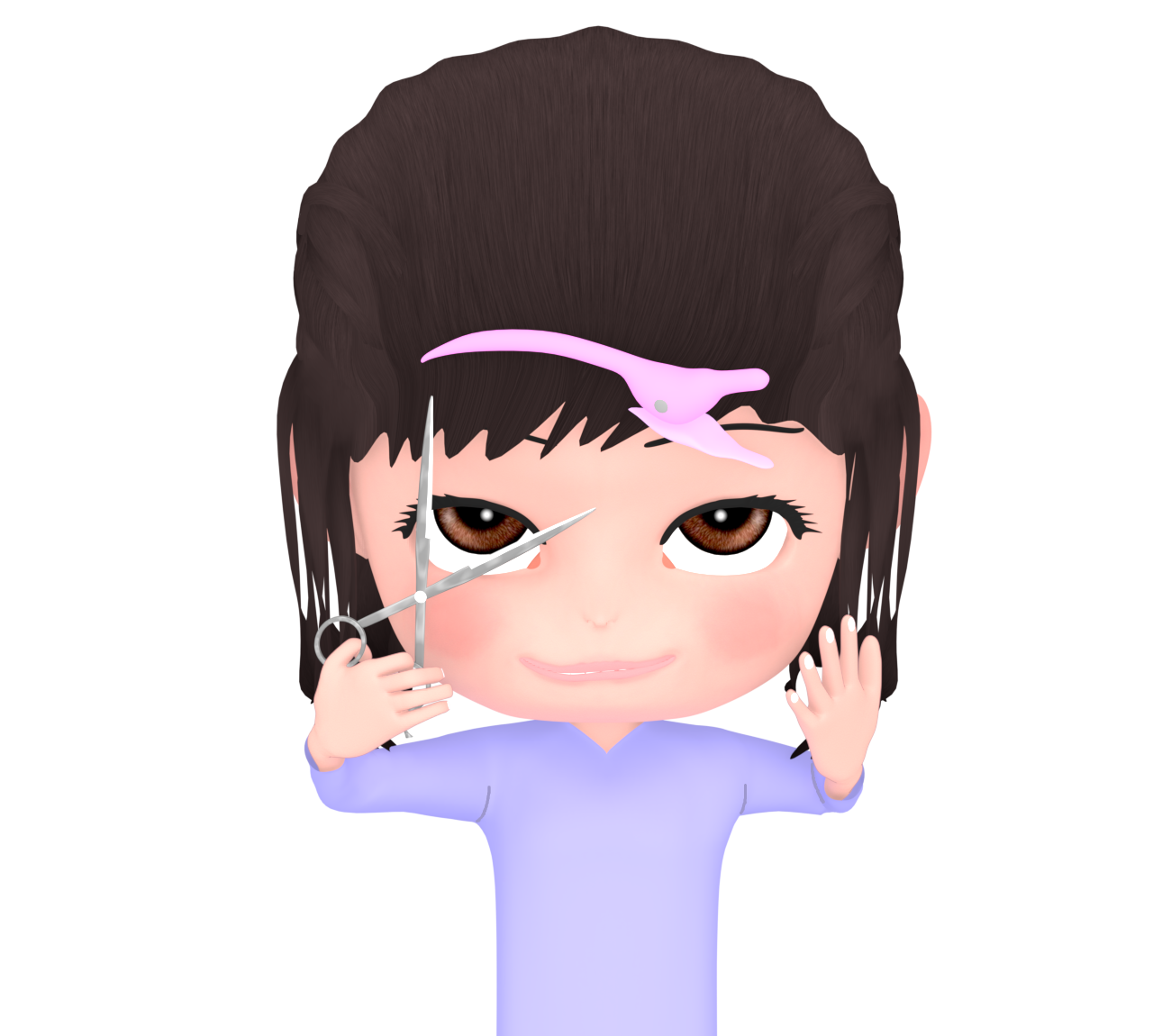 自分で髪を切る女性のイラスト