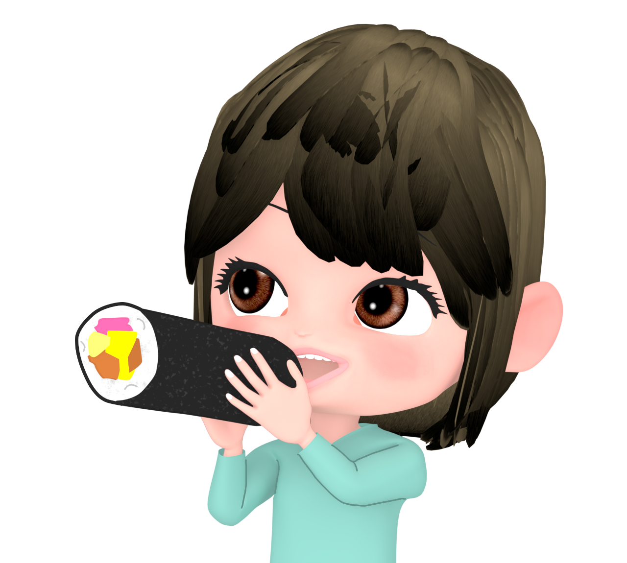 恵方巻きを食べる女性のイラスト