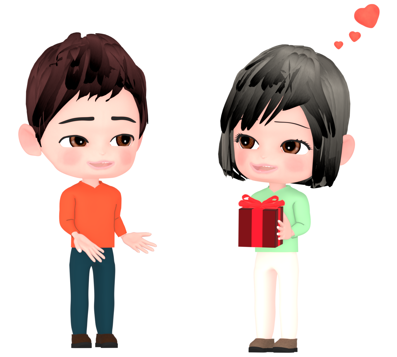 バレンタインにチョコを渡す女性のイラスト