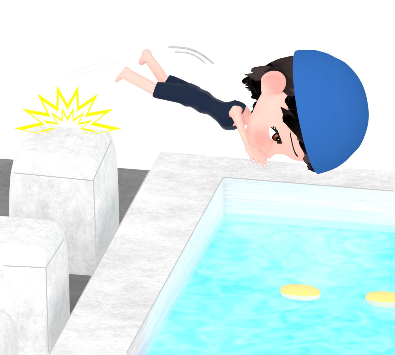 プールに飛び込む女性のイラスト