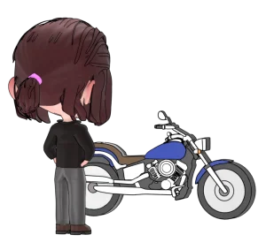 クルーザーバイクを眺める女性のイラスト