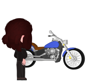 クルーザーバイクを眺める女性のイラスト