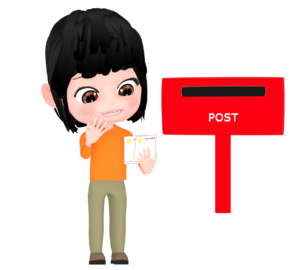 年賀状のはがきを見る女性のイラスト