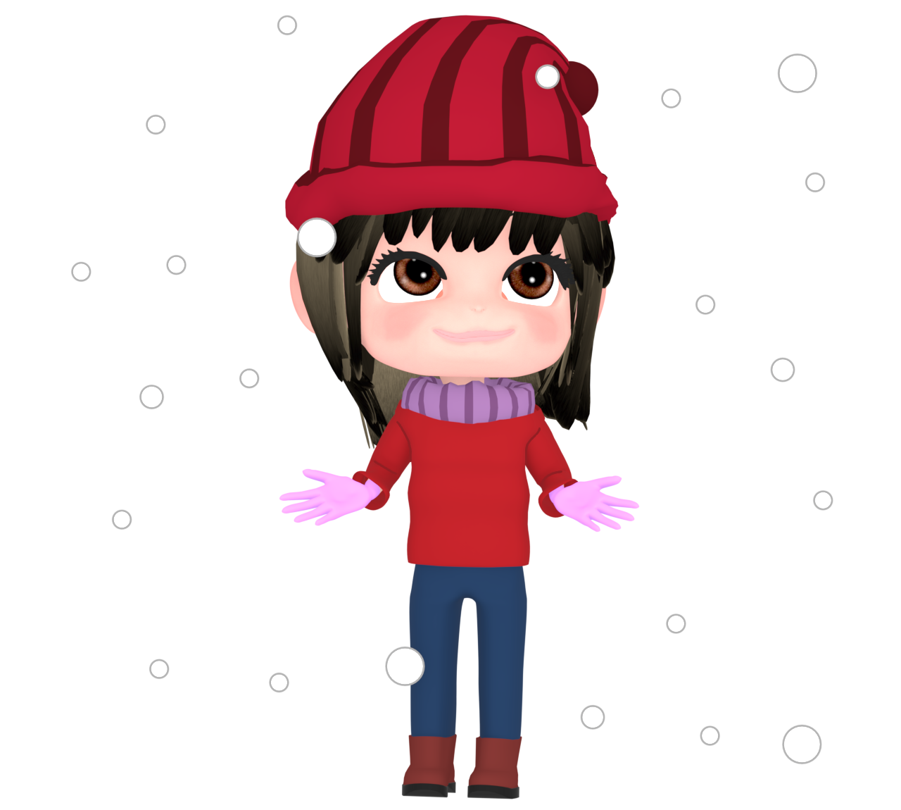 雪を見る女性のイラスト