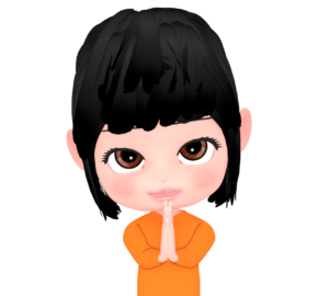 上目遣いで頼む女性のイラスト