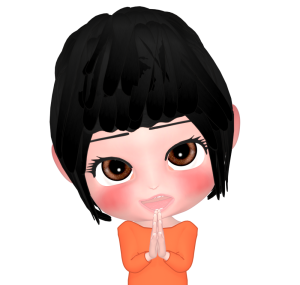 上目遣いで頼む女性のイラスト