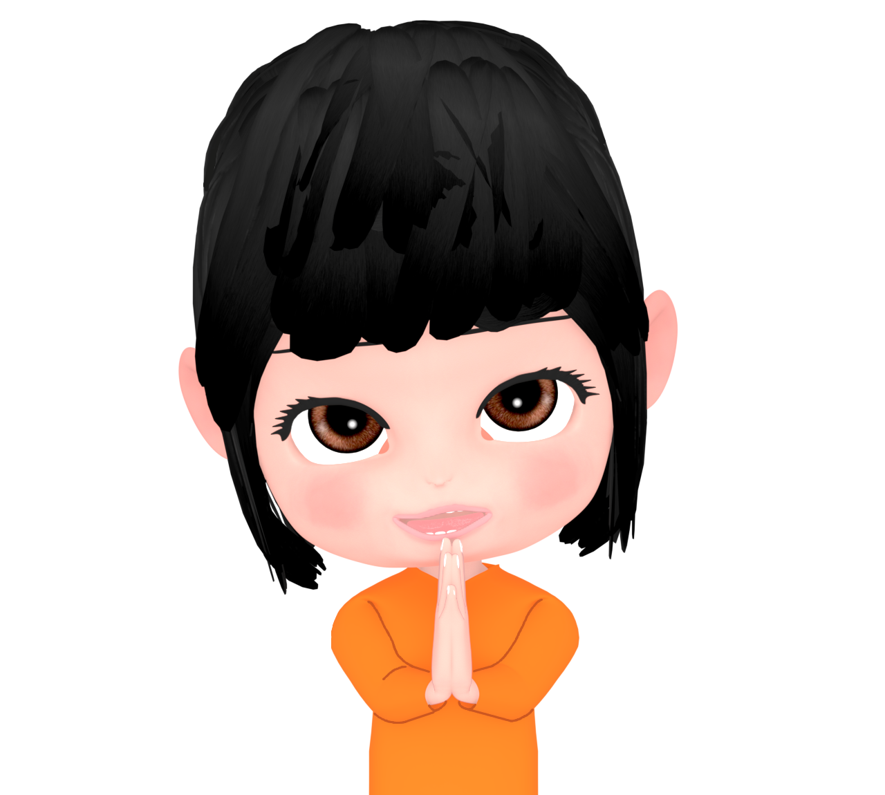 上目遣いで頼む女性のイラスト