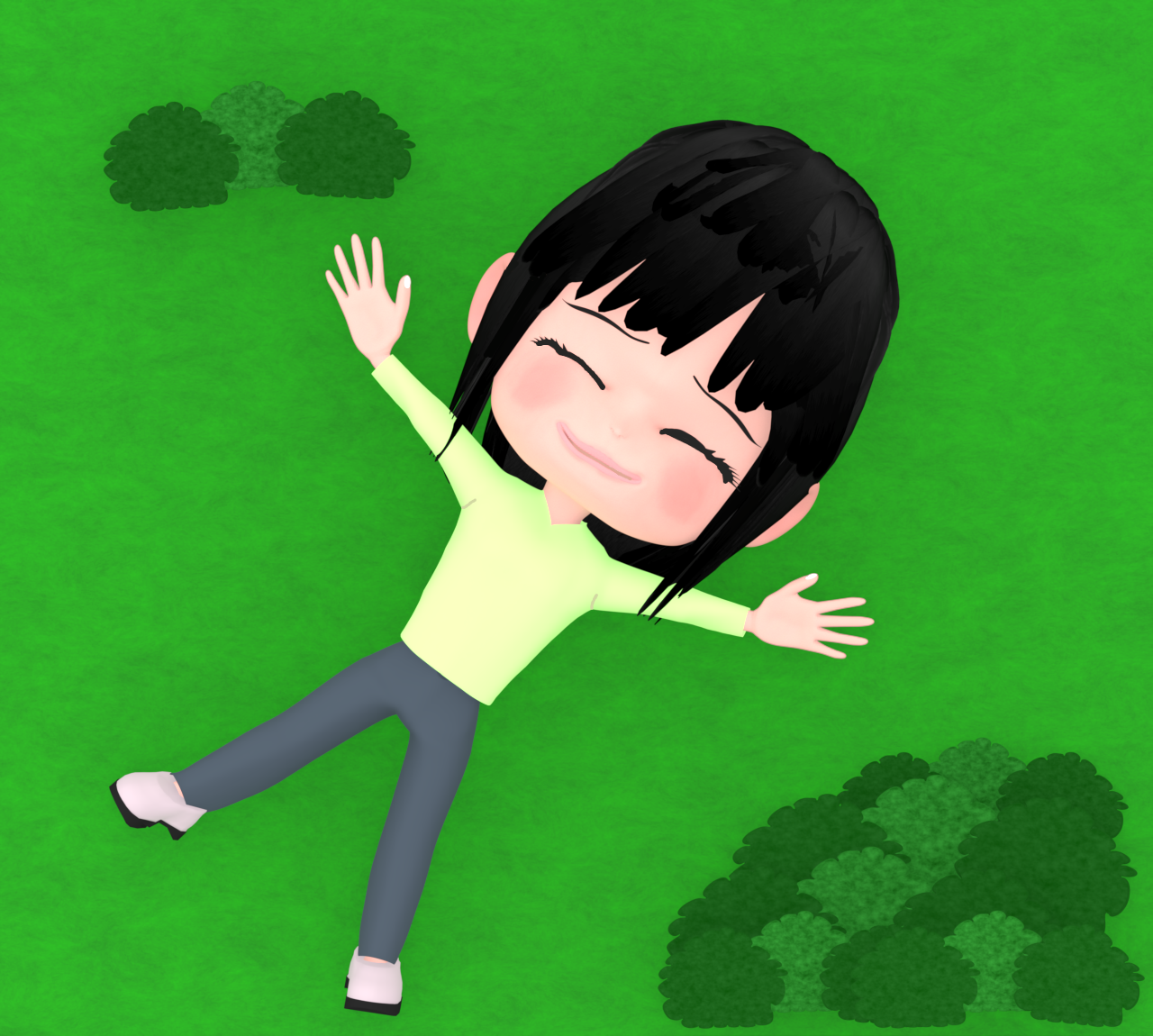 草の上に寝転ぶ女性のイラスト