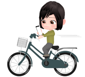 ながらスマホで自転車に乗る女性のイラスト