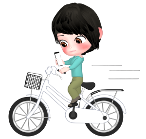 ながらスマホで自転車に乗る女性のイラスト
