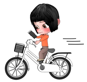 ながらスマホで自転車に乗る女性のイラスト