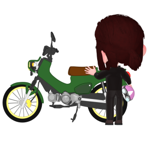 原付を停める女性のイラスト