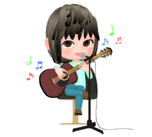 ギターを弾きながら歌う女性のイラスト