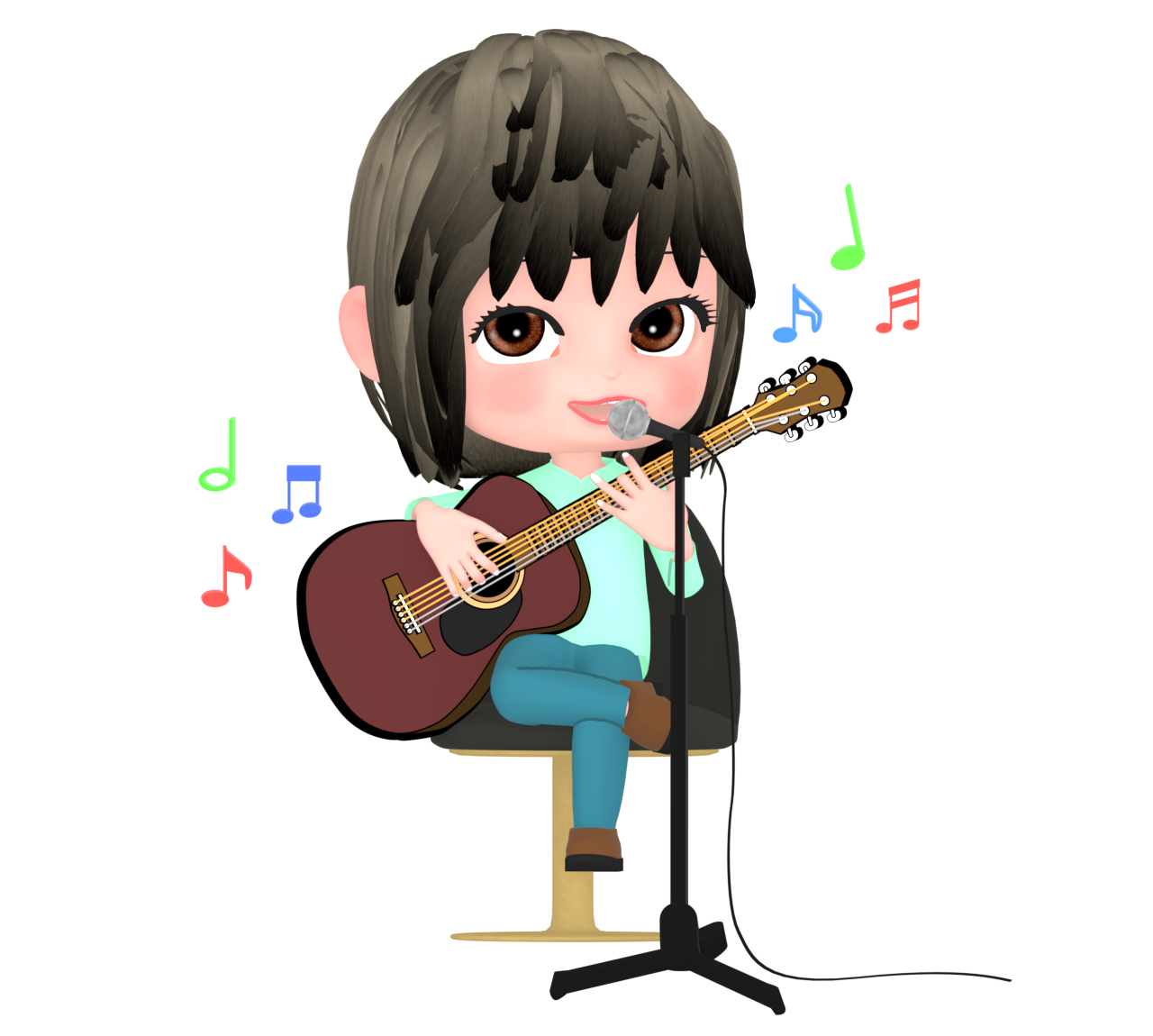 ギターを弾きながら歌う女性のイラスト