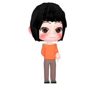 下を指差す女性のイラスト（ここ）