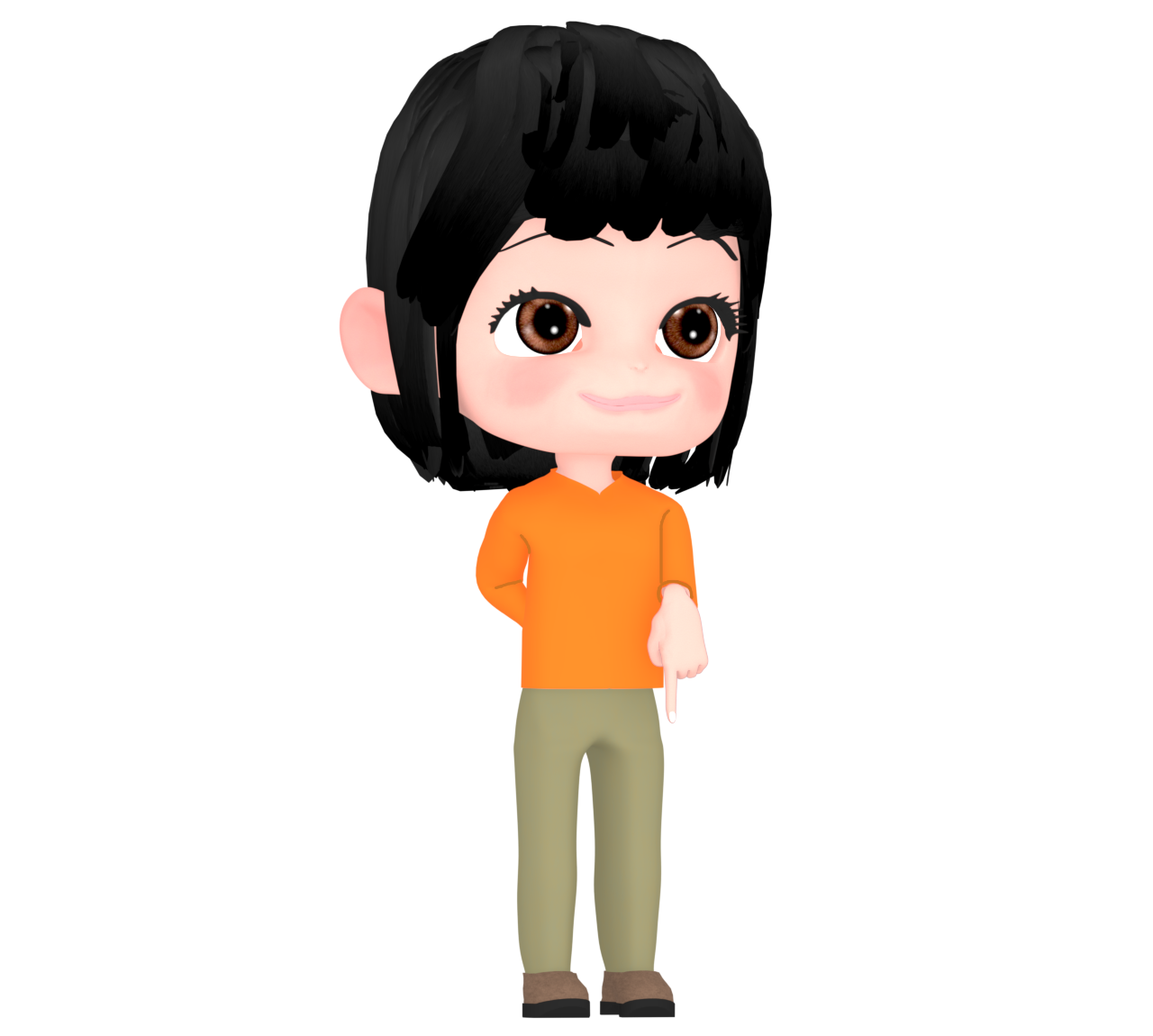 下を指差す女性のイラスト