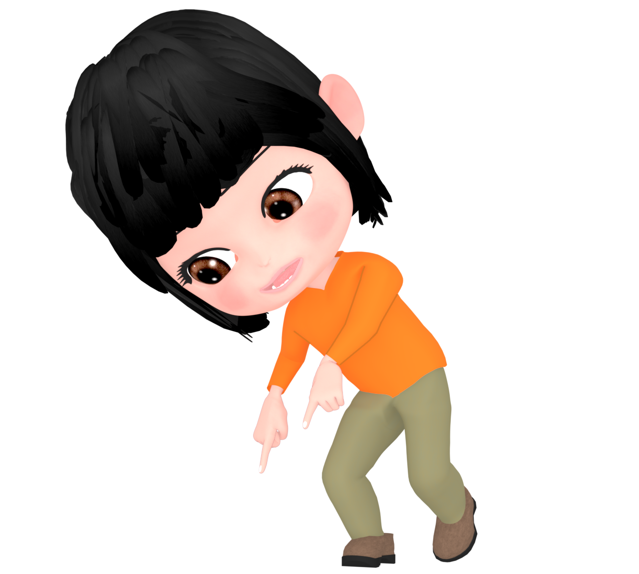 両手で下を指差す女性のイラスト