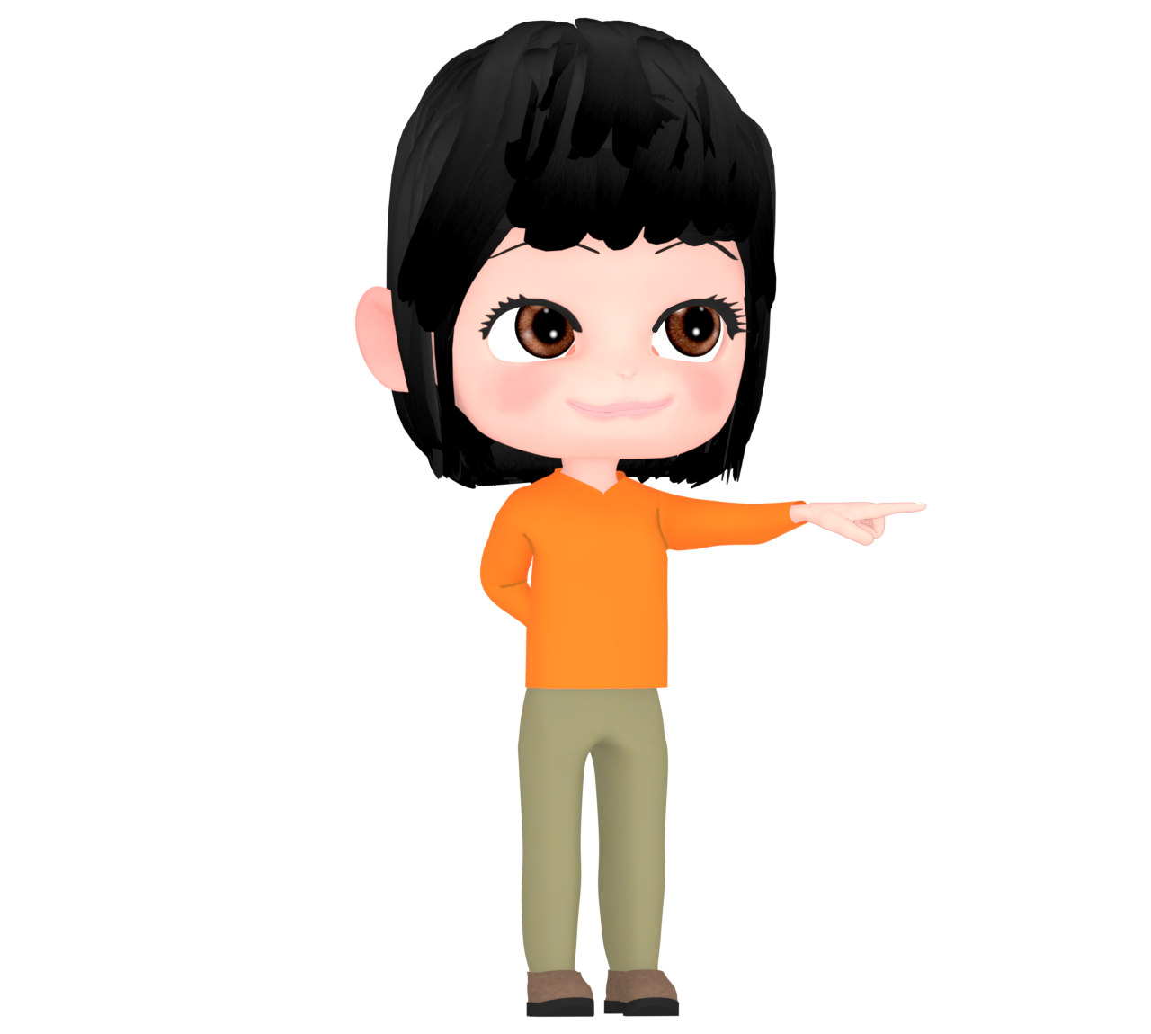 「あそこ」を指で差す女性のイラスト