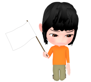 負けて白旗を上げる女性のイラスト