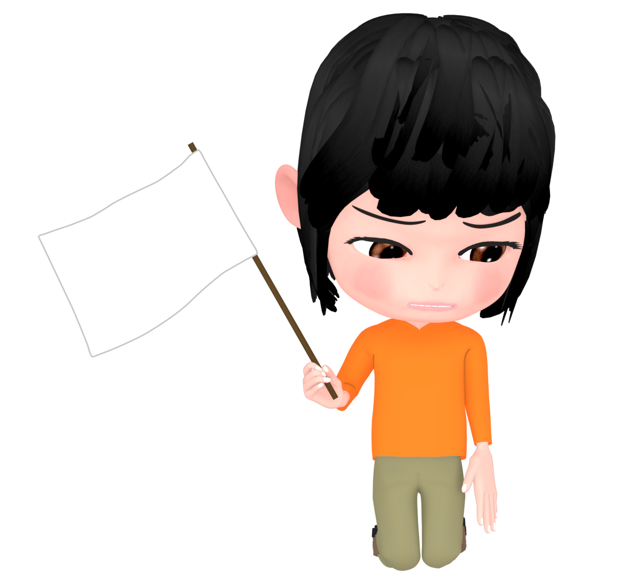 負けて白旗を上げる女性のイラスト