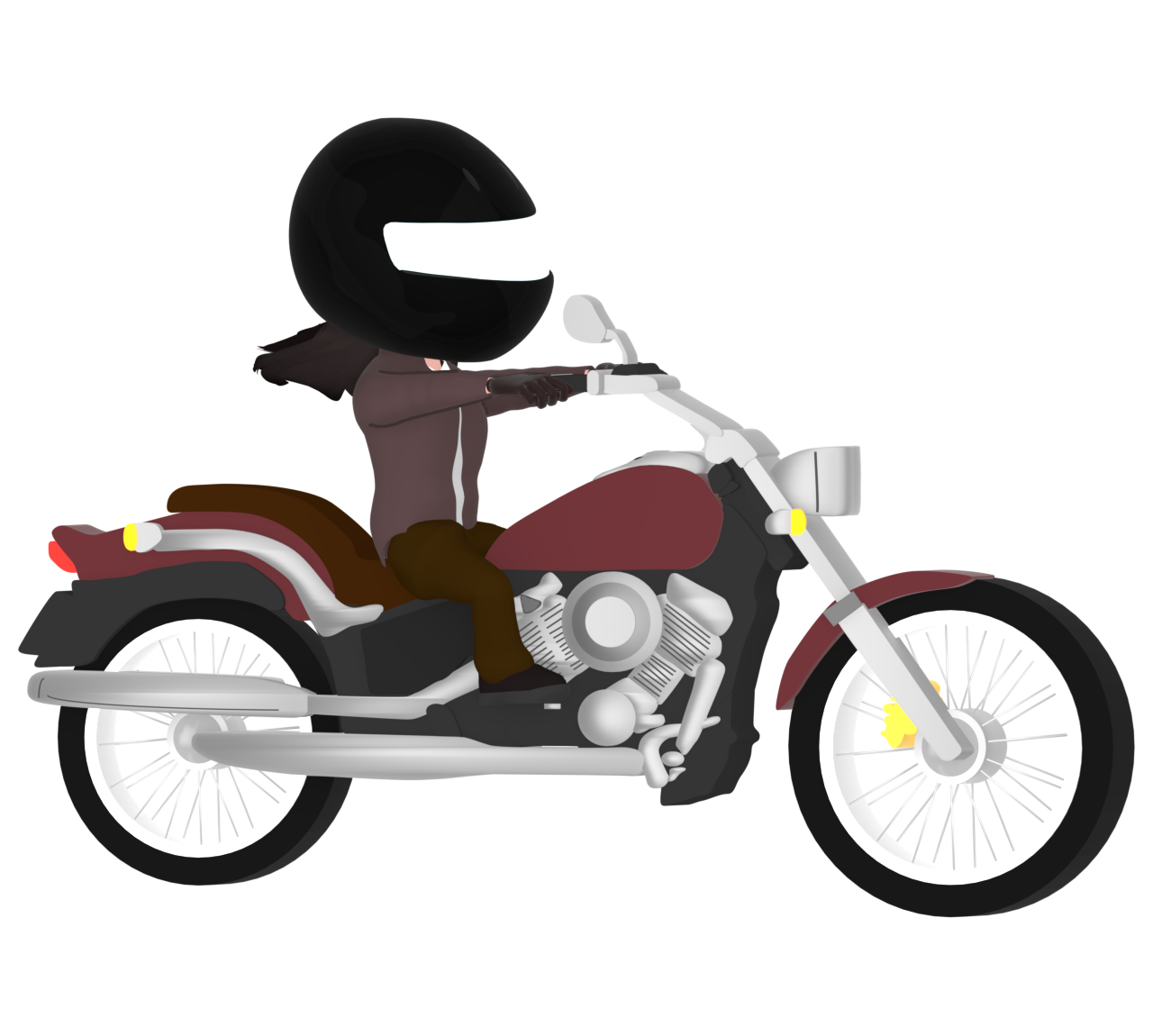 クルーザーバイクに乗る女性のイラスト