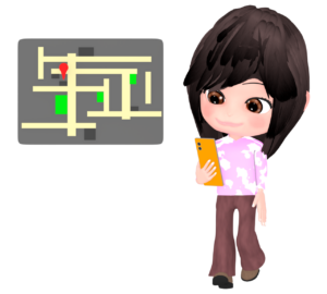 スマホの地図で探す女性のイラスト
