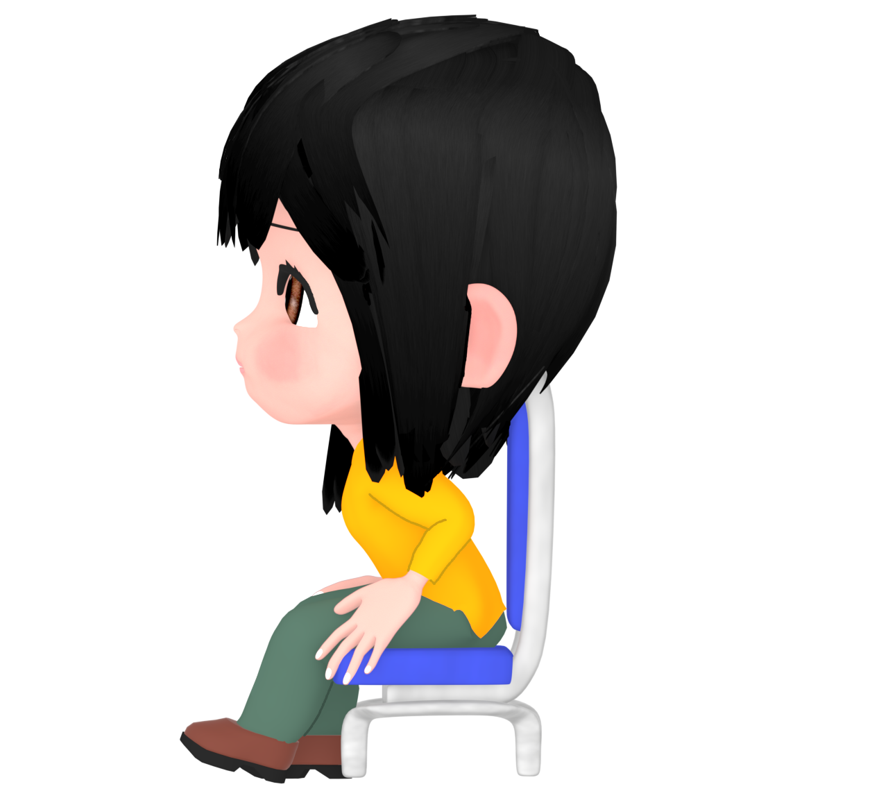 姿勢が悪く椅子に座る女性のイラスト